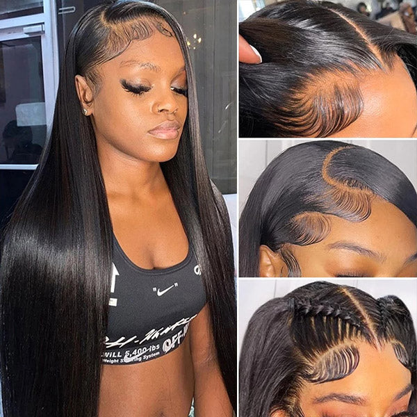 Long 36Inch Bone Straight 13x4 HD Glueless Lace Front Wig Human Hair with Pre Plucked