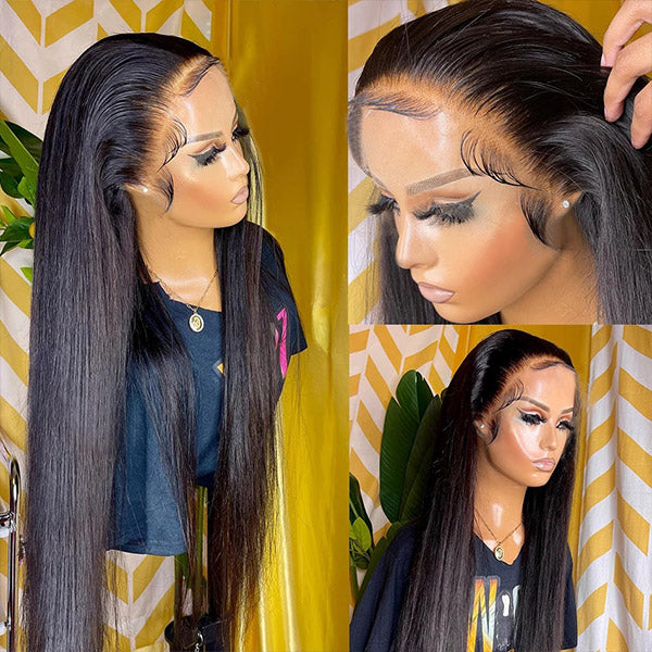 Long 36Inch Bone Straight 13x4 HD Glueless Lace Front Wig Human Hair with Pre Plucked