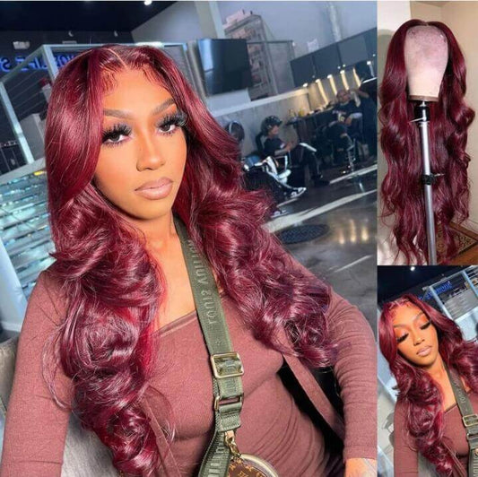 Burgundy Hair 13x4 Body Wave Lace Front Wig 99J Dark Wine Color Transparent Lace Human Hair Wigs for Women