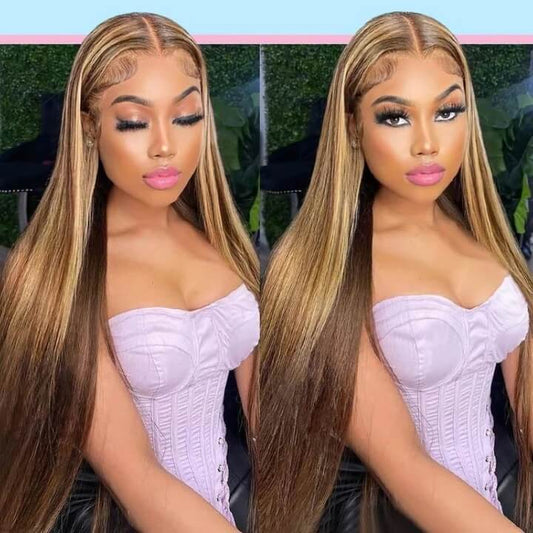 Highlight Wig Straight Hair Honey Blonde Transparent Lace Wigs Brazilian Bone Straight 13x6 Lace Front Human Hair Wigs