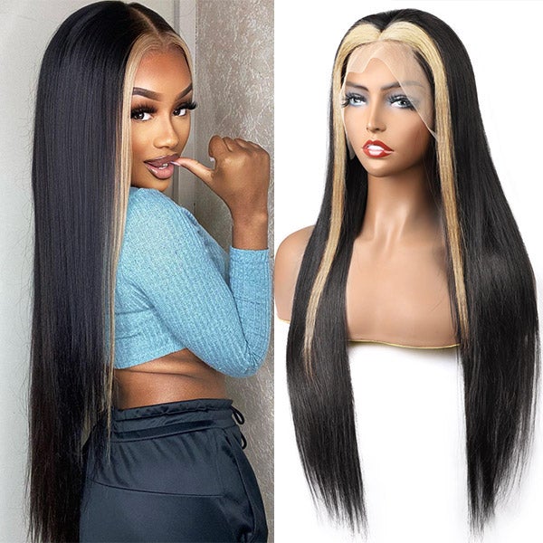 ombre black hair with blonde highlight 