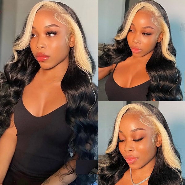 black and blonde hair lace front wig