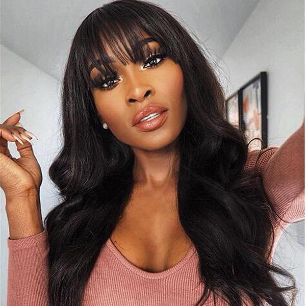 UWigs 10A Brazilian Body Wave Human Hair Wig With Free Part Bangs Machine Made Glueless Breathable Wig Supper Affordable - UWigs