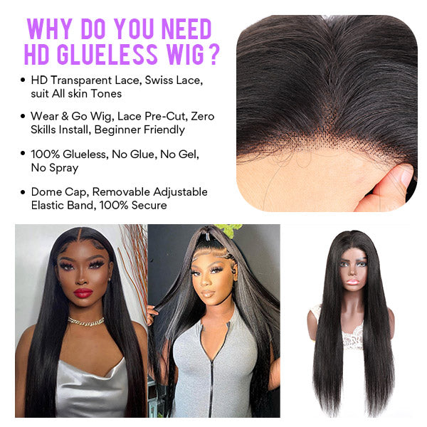 Uwigs Bone Straight 4x4 HD Lace Closure Wig Glueless Virgin Human Hair Wigs 200% Density
