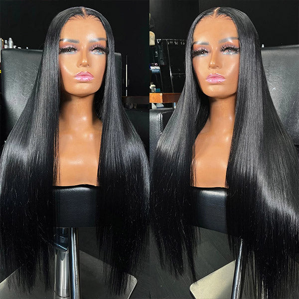 Uwigs Bone Straight 4x4 HD Lace Closure Wig Glueless Virgin Human Hair Wigs 200% Density