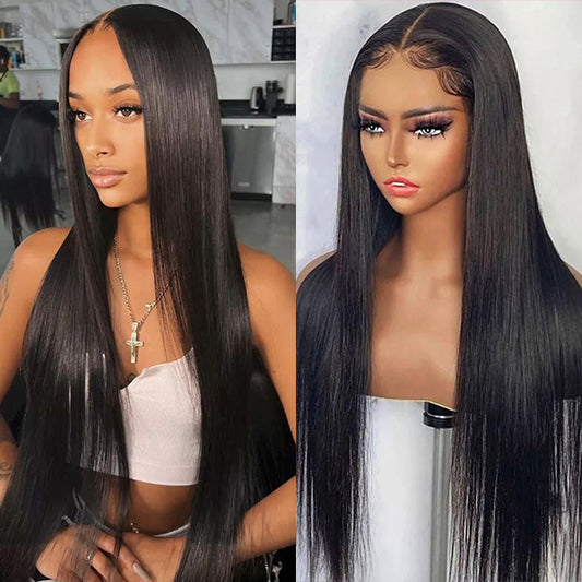 Uwigs Bone Straight 4x4 HD Lace Closure Wig Glueless Virgin Human Hair Wigs 200% Density