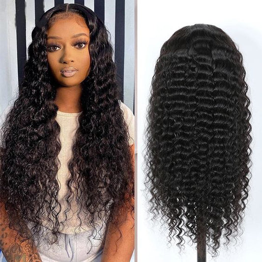 Deep Wave HD Transparent Lace Front Wigs for Women Human Virgin Hair Deep Curly Hair 4x4 Lace Closure Wig