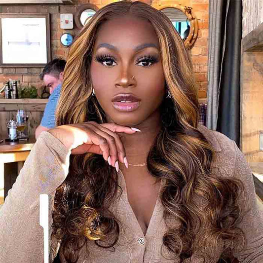 Balayage Highlight Hair Body Wave Lace Part Wig Transparent Lace Human Hair Wigs for Women
