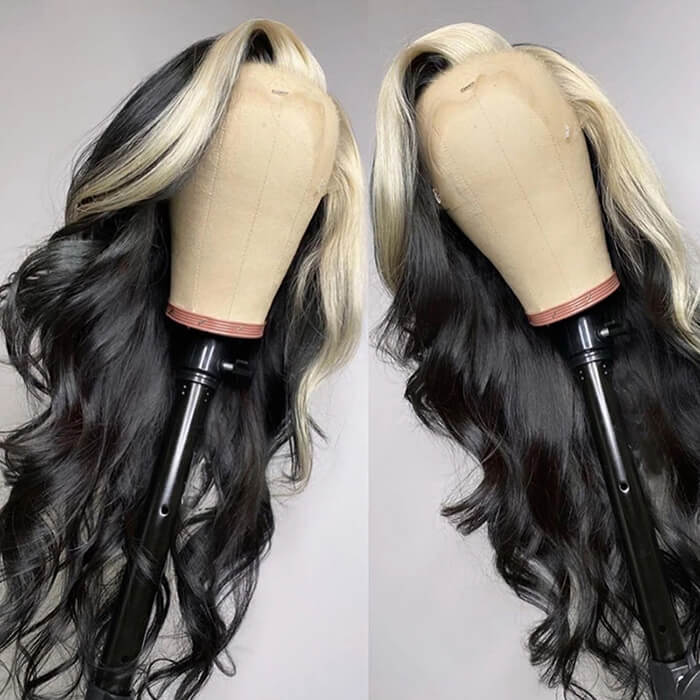 black with blonde highlight body wave wig