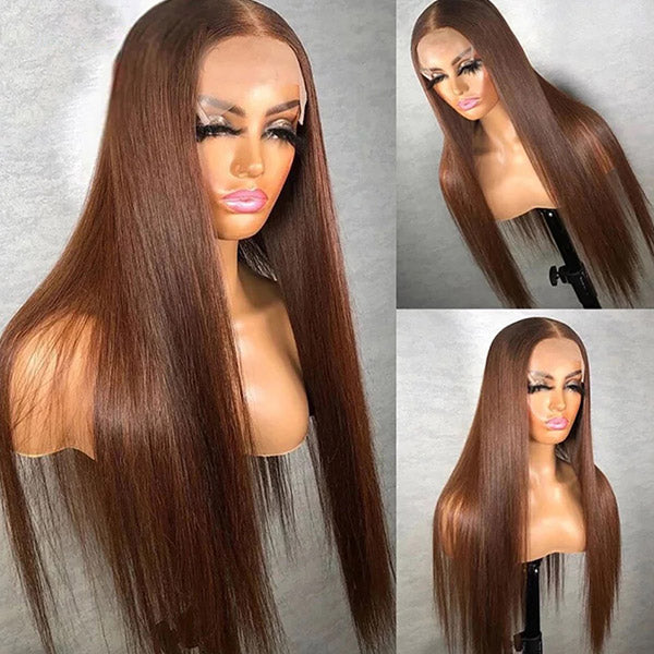 #4 Dark Brown Wig Straight Human Hair Lace Front Wig 30inch 13x4 Colored Wigs