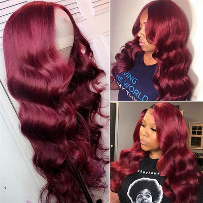 Burgundy Hair 13x4 Body Wave Lace Front Wig 99J Dark Wine Color Transparent Lace Human Hair Wigs for Women