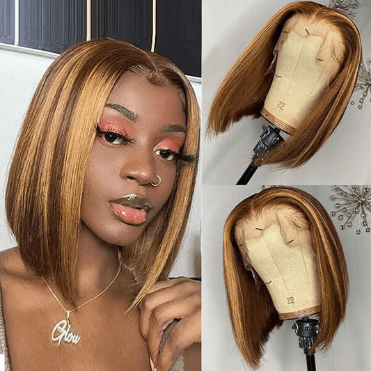 Lace Closure Wig Highlight color Short Bob Wigs Straight Hair Human Hair Wigs