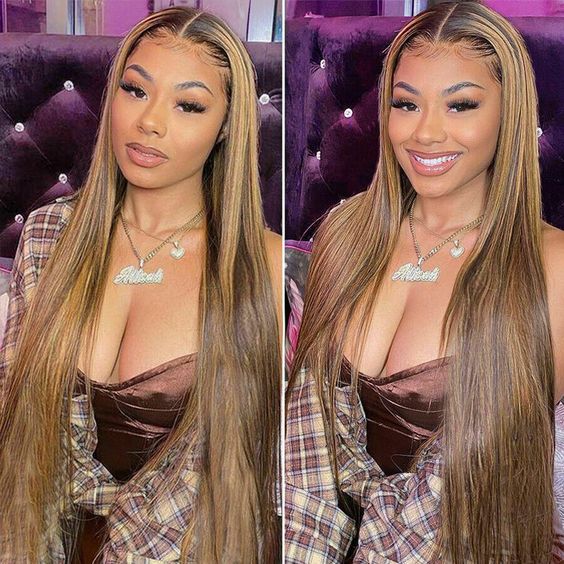 Highlight Wig Straight Hair Honey Blonde Transparent Lace Wigs Brazilian Bone Straight 13x6 Lace Front Human Hair Wigs
