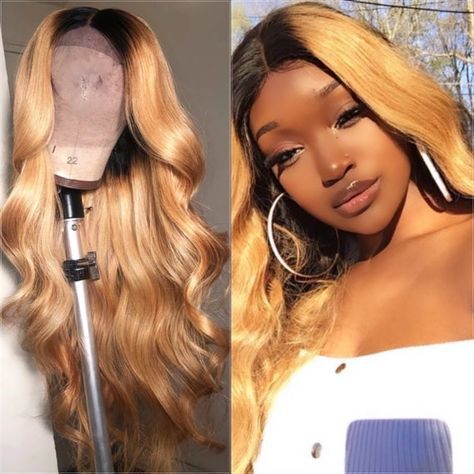 Ombre 1B/27 Color Honey Blonde Hair with Dark Roots Human Hair Lace Front Wig