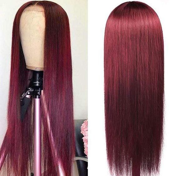 Straight Hair Burgundy Color 13x4 Lace Front Wig Human Hair Wigs 99J Red Hair Pre-Plucked 180% Colored Human Hair Deep Part Wigs