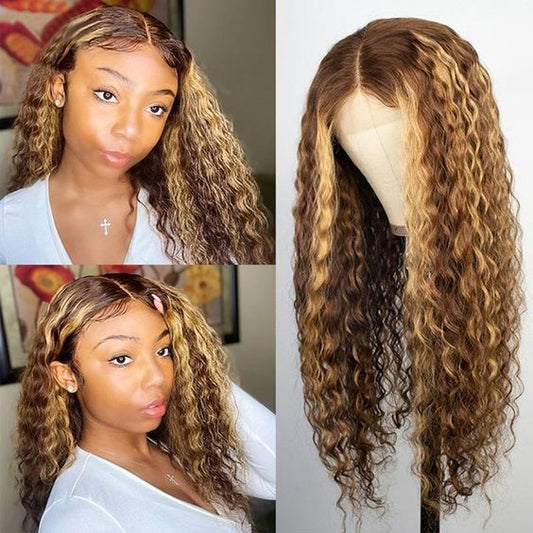 Balayage Highlights Deep Wave 13x4 Lace Front Wig Transparent Lace Human Hair Wigs