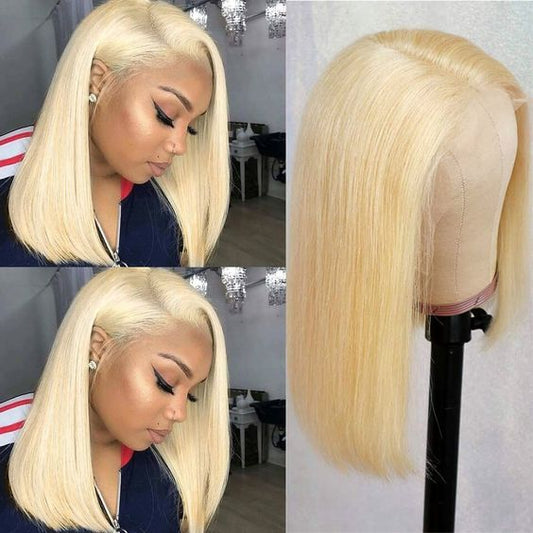 Short Bob Wig 613 Blonde Straight Human Hair Bob Lace Front Wigs