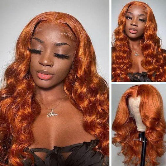 Ginger Hair Body Wave Wig Pre Plucked Transparent Human Hair 13x4 Lace Front Wigs