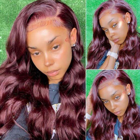 Burgundy Hair 13x4 Body Wave Lace Front Wig 99J Dark Wine Color Transparent Lace Human Hair Wigs for Women