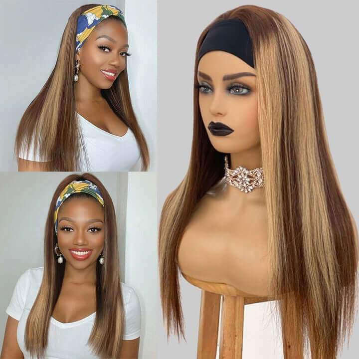 Highlights Wig Straight Hair Headband Wig Affordable Human Hair Wigs