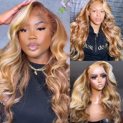 Body Wave 13x4 Front Wigs Brown With Blonde Highlights #P4/613 Human Hair HD Lace Wigs