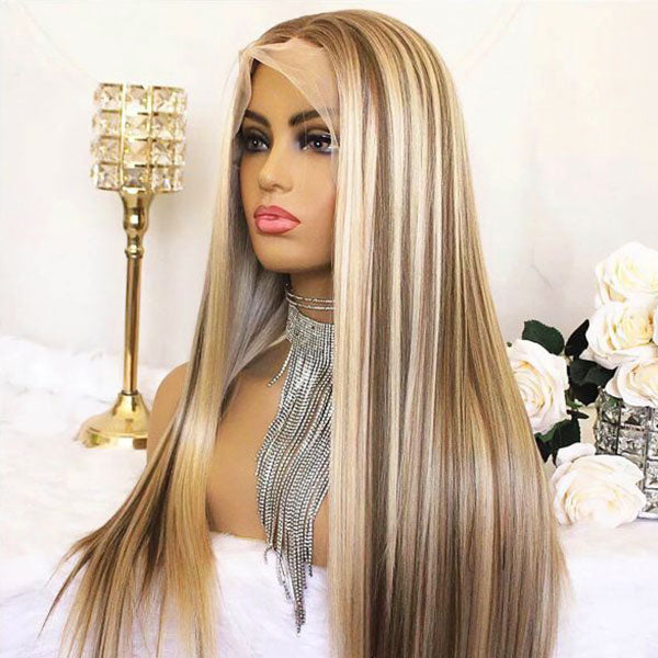 Brown Wig With Blonde Highlights #P4/613 Straight Human Hair Lace Front Wigs