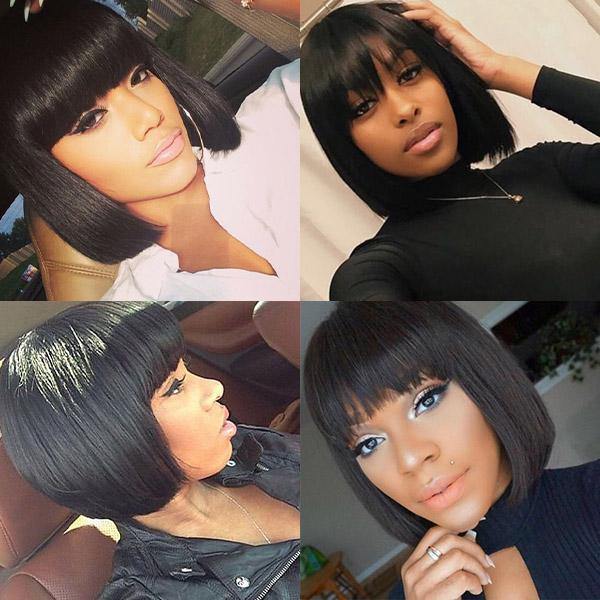 Straight Hair Short Bob Wig Machine Made Wigs with Bangs