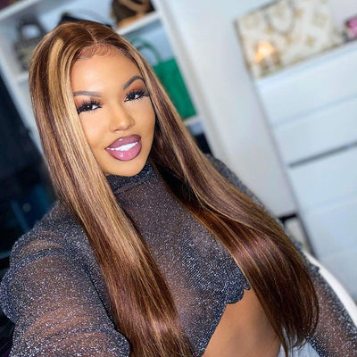 uwigs highlight P4/27 straight hair 4x4 lace front wig
