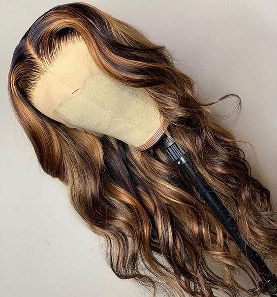 uwigs highlight brown blonde body wave hair 4x4 lace front wig