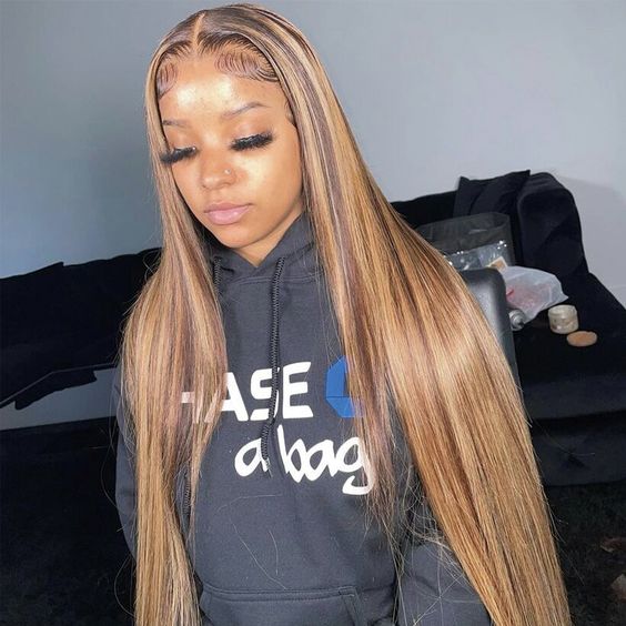 Highlight Wig Straight Hair Honey Blonde Transparent Lace Wigs Brazilian Bone Straight 13x6 Lace Front Human Hair Wigs