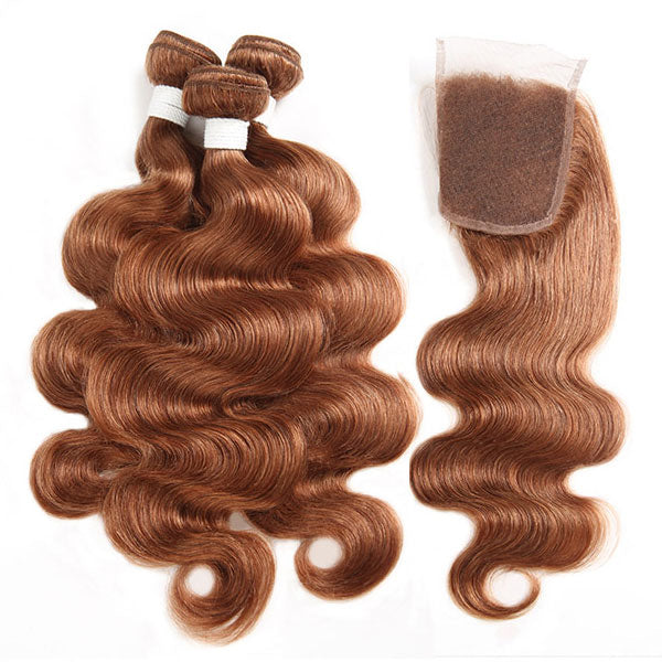 4# Body Wave Human Hair Bundles With 4x4 Lace Closure Brazilian Hair
