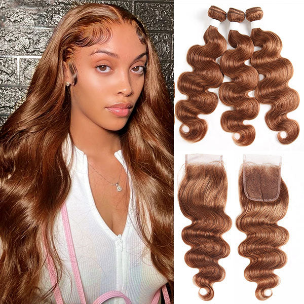 4# Body Wave Human Hair Bundles With 4x4 Lace Closure Brazilian Hair