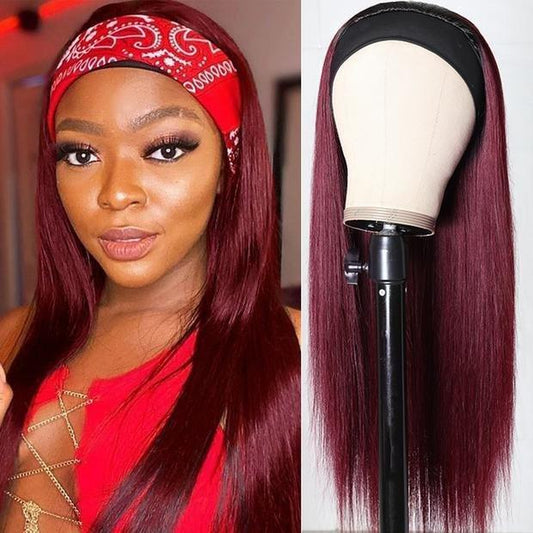 Straight Hair Burgundy Headband Wig Affordable Natural Hair Half Wigs - UWigs