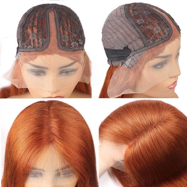 T Part Wig Body Wave Hair Lace Wigs Ginger Color Hair Transparent Lace Front Wig - UWigs
