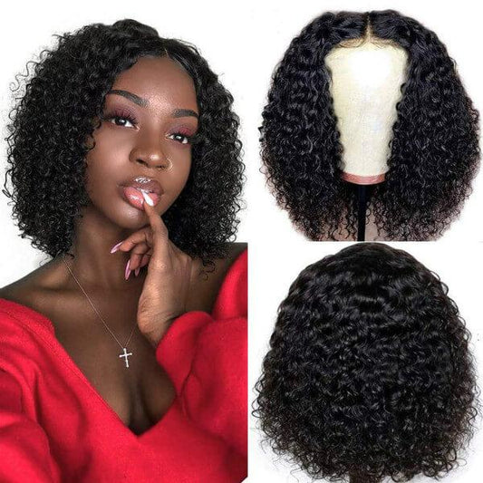 T Part Wig Curly Hair Lace Wigs Human Hair Short Bob Wigs - UWigs