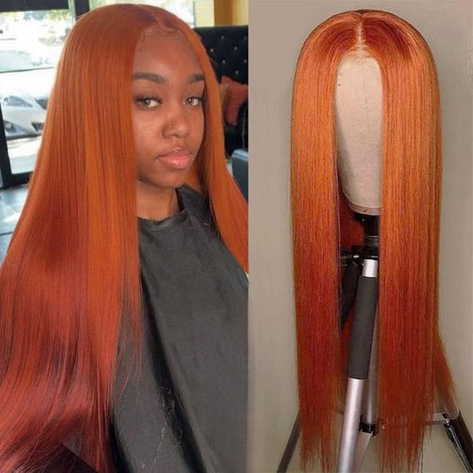 T Part Wig Straight Hair Lace Wigs Ginger Color Hair Transparent Lace Front Wig - UWigs