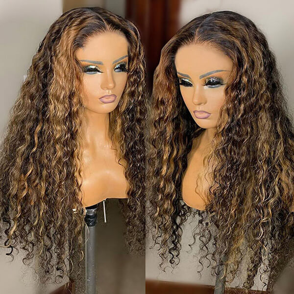 T Part Wig Deep Wave Hair Highlight Color Human Hair Wigs