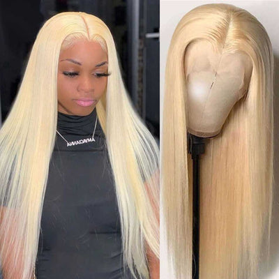 30 Inch 613 Blonde Hair Straight Hair HD Transparent Lace Human Hair T Part Lace Wigs
