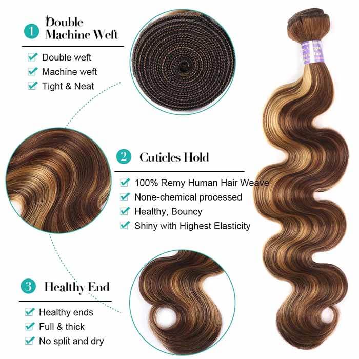 Highlight Bundles With Closure Brazilian Ombre Body Wave Hair Bundles With 4X4 Lace Closure P4/27 Honey Blonde Remy Hair Weave Bundles