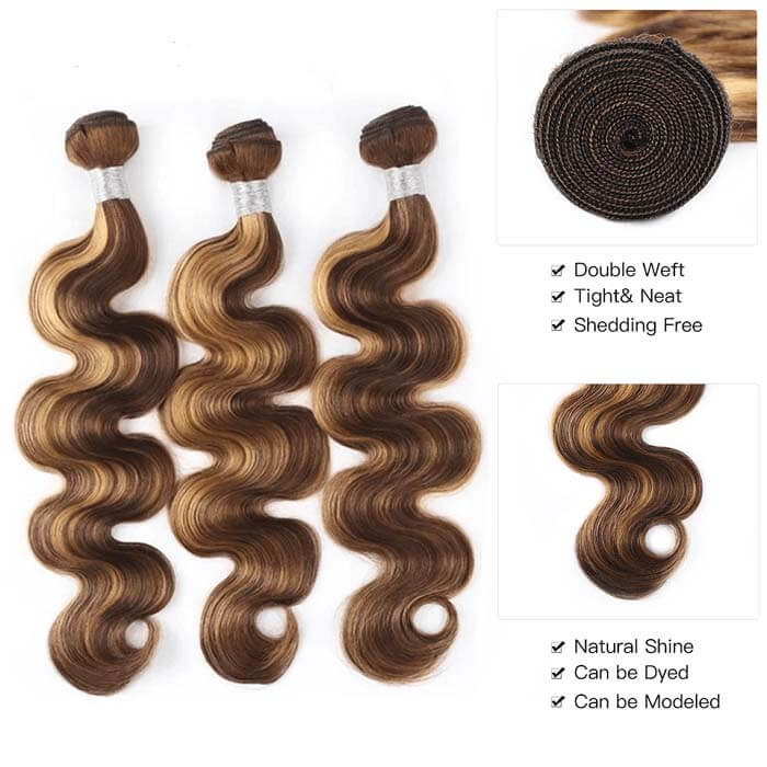 Highlight Bundles With Closure Brazilian Ombre Body Wave Hair Bundles With 4X4 Lace Closure P4/27 Honey Blonde Remy Hair Weave Bundles