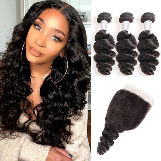 Loose Wave Bundles with Closure 3 Bundles with Lace Closure Brazilian Hair Weave Bundles with HD Lace Closure