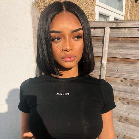 UWigs Affordable Straight Hair Short Bob Human Wigs 2x6 Lace Front Wig