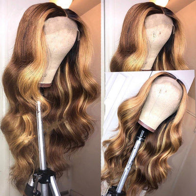 uwigs highlight brown blond body wave t part wig