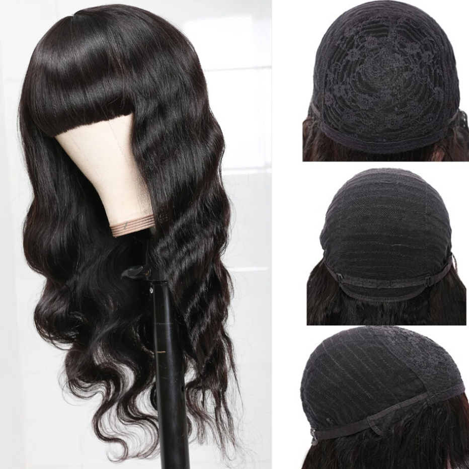 UWigs 10A Brazilian Body Wave Human Hair Wig With Free Part Bangs Machine Made Glueless Breathable Wig Supper Affordable