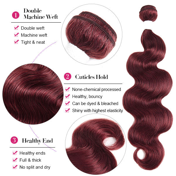 99j Color Hair Body Wave Human Hair Bundles With 4x4 Lace Closure